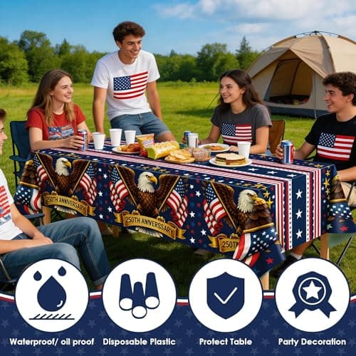 OHOME 4th of July Decorations - 250th Anniversary Patriotic American Flag Tablecloth for Memorial Day | Fourth of July Accessories for Home Outdoor Outside USA America 250th Merchandise,2 Pack - Thumbnail 5
