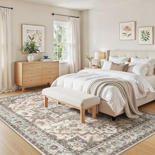 Jessibou 5x7 Area Rugs Living Room: Washable Vintage Rug Large Non-Slip Stain Resistant Ultra Soft Low Pile Pet Kids Friendly Carpets for Bedroom Dining Room Nursery Home Office Decor - Light Brown - Thumbnail 4