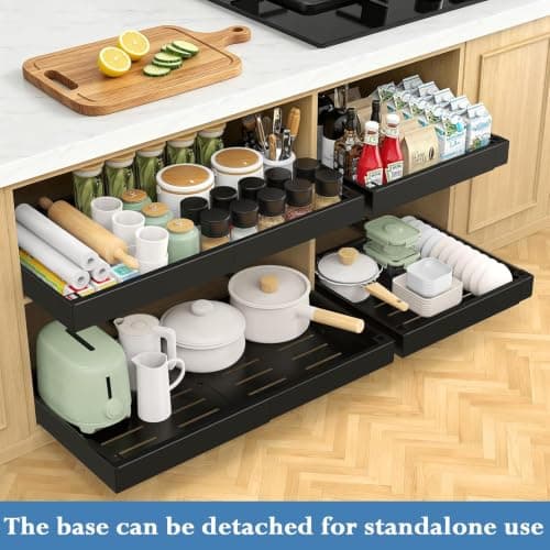Aisslro Under Sink Organizer, 2 Tier Under the Sink Storage, Expandable Adjustable Slide Out Pull Out Under Cabinet Organizers Shelf, for Kitchen Bathroom Pantry Closet Organization, Black - Thumbnail 6
