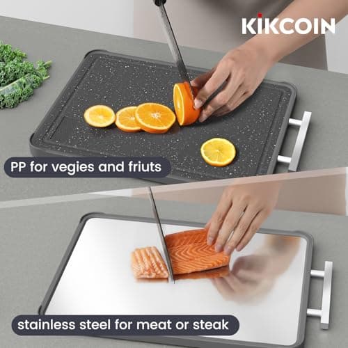 Kikcoin 17"×11" 304 Stainless Steel Cutting Boards for Kitchen, Dishwasher Safe Food Grade PP Double Sided Cutting Board, Extra Large Non-Toxic Chopping Board for Meat, Cheese & Charcuterie, Black - Thumbnail 5