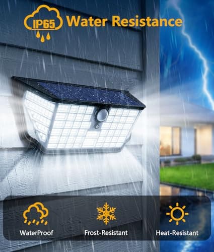Solar Motion Sensor Lights Outdoor 2Pack, 4500LM & 300° Wide Motion Sensor, 7000K Solar Flood Lights Solar Powered, 3 Lighting Modes Solar Security Spot Lights Waterproof for Fence Wall Yard Deck - Thumbnail 3