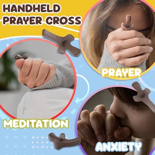 Imerance 10 PCS Cross My Heart,Wooden Cross Fidget-Handheld Pocket Prayer Stress Relief,Comforting,Faith-Christmas,Easter, Mother's Day,Father's Day,Christian Gifts - Thumbnail 2