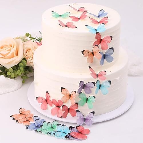 50Pcs Edible Butterflies for Cake Decorating Small Pastel Colorful Butterfly Cake and Cupcake Toppers Wafer Paper butterfly Decorations for Wedding Baby shower Birthday Cake Topper (Mixed Colors) - Thumbnail 5