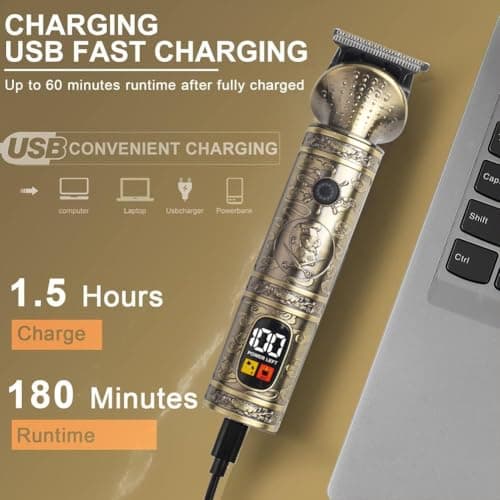 NuvaConx Trimmer Kit Professional Hair Clipper Zero Gapped T-Blade Electric Shaver Razor Nose Body Trimmer for Men Cordless Grooming Kit 4 in 1 - Thumbnail 3