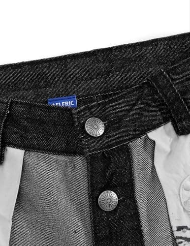 Aelfric Eden Vintage Graffiti Wide Leg Jeans Baggy Barrel Jeans Reverse Big Pocket Denim Trouser Unisex Black 32 - Thumbnail 5