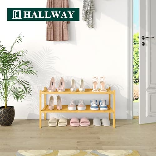Smiry Bamboo Shoe Rack, 2 Tier Shoe Organizer for Entryway & Closet, Stackable Free Standing Storage Shelf for Shoes, Bags & Plants, Natural - Thumbnail 4