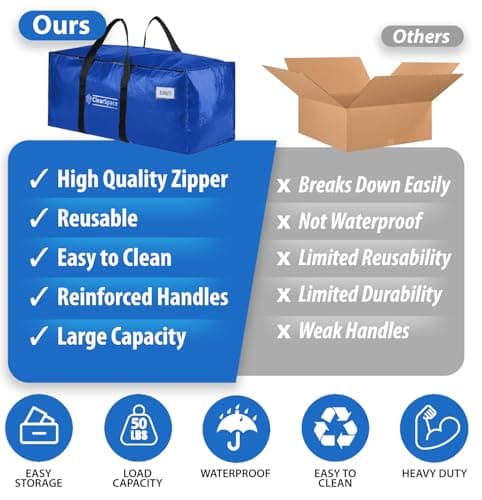 ClearSpace Heavy Duty Moving Bags or Storage Bag – Large Moving Boxes with Backpack Straps, Zippers & Handles – Perfect for Moving, College Dorm, Traveling, Camping, Christmas Decorations, 8 Pack - Thumbnail 4