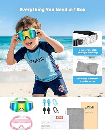 Aegend Kids Swim Goggles 2 Pack – Large Frame Anti Fog Soft Silicone Leak Proof UV Protection for Boys Girls Age 3-15 - Thumbnail 5