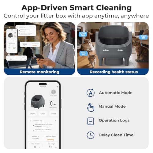 Self Cleaning Litter Box, Automatic Cat Litter Box-APP Control, Open-Design Electric Litter Box, Safety Anti-Pinch, Odor-Free Waste Disposal Includes Trash Bags, Suitable for Multiple Cats, Grey - Thumbnail 5