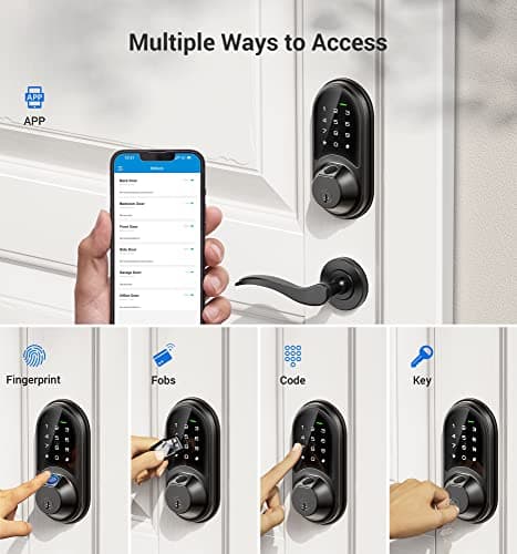 Veise RZ07 Fingerprint Smart Door Lock Deadbolt, App Control, Matte Black - Thumbnail 2