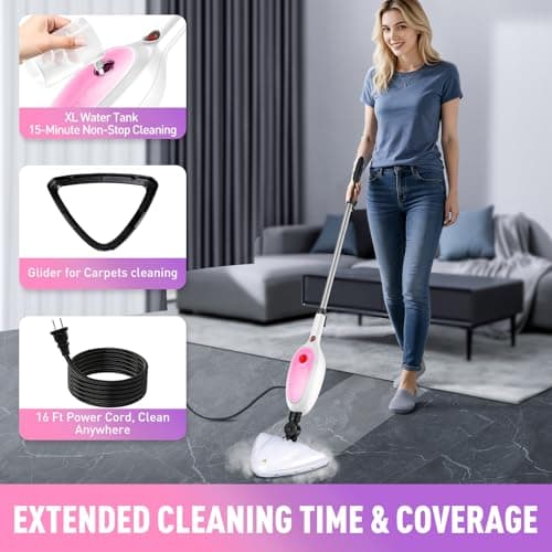 Steam Mop & Detachable Handheld Steamer 2-in-1 Design, 20s Fast Heat-Up, 16FT Power Cord, 10-in-1 Multi-Purpose Steam Cleaner for Hardwood Floors/Carpet/Tile/Grout/Window/Stove for Deep Home Cleaning - Thumbnail 6