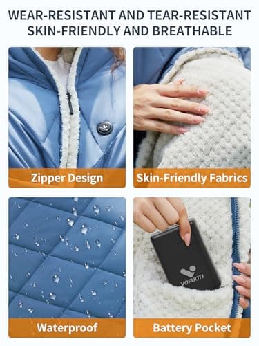 Heated Blanket Battery Operated,12V Cordless heating pad with 15000 battery,Heated Shawl Throw Blanket,Wearable Heated Blanket,Sherpa Lining,3 Heating Set for Car,Camping,Backpacking,Hiking,Travel - Thumbnail 5