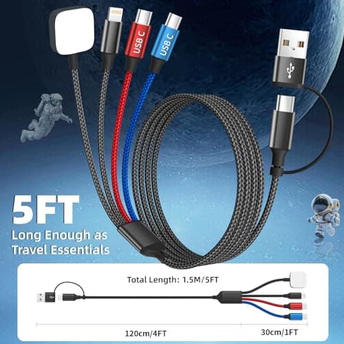 Dual Type-C Port 4 in 2 USB C Cable for iWatch Charger/iPhone 17, Travel Charger Multi Charging Cable Cord for iWatch Ultra/SE/10-1, iPhone16-8, iPad, Android, Car, Cruise Essentials - 1Pc 5FT - Thumbnail 6