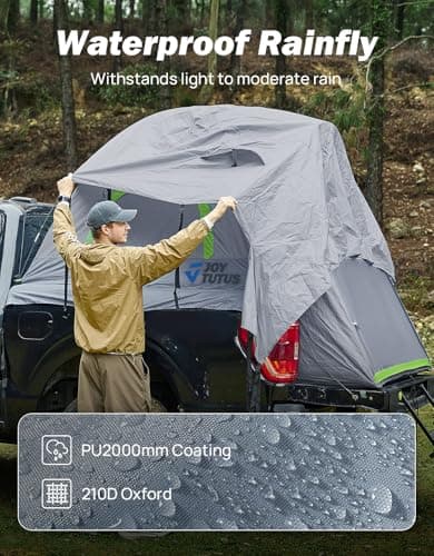 JOYTUTUS Pickup Truck Tent 6.0ft, Waterproof PU2000mm Double Layer for 2 Person, Portable Truck Bed Tent with Rainfly - Green, Fiberglass Pole - Thumbnail 4