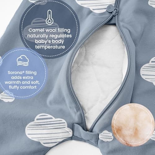 kaiya baby Unisex Toddler Sleep Sack with Feet, 2.5 Tog Baby Winter Sleep Sack Long Sleeve 6-18Months, Gifts for Boys & Girls, Blue Sky - Thumbnail 3