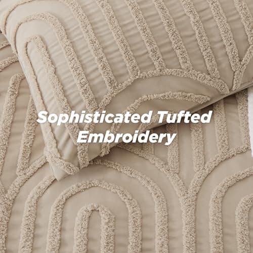 Bedsure Boho Tufted Khaki Twin/Twin XL Comforter, GentleSoft™ 2 Pieces Boho Farmhouse-Style Decor Bedding, Arch Bedding for All Seasons, 1 Bed Comforter, 1 Pillow Shams, 68x88 Inches - Thumbnail 3