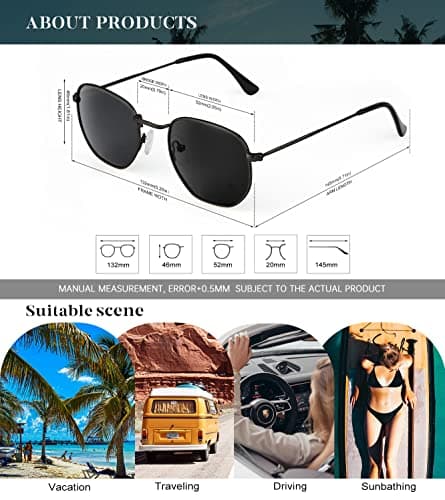 KALIYADI Hexagon Sunglasses For Women Men Polarized Square Sunglasses For Womens Sun Glasses UV Protection Metal Frame (3 Packs) - Thumbnail 5