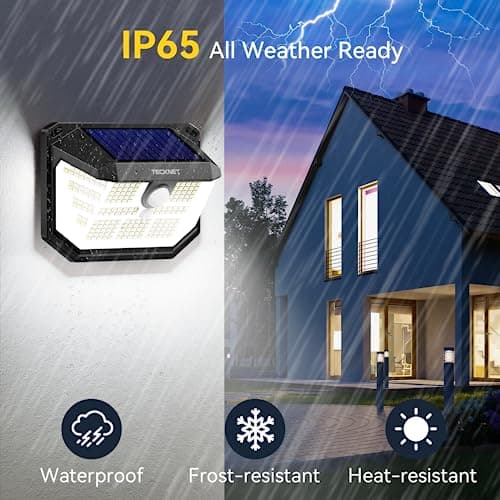 TECKNET 231 LED Solar Motion Lights Outdoor Waterproof, 6 Pack 300° Angle & 3 Lighting Modes PIR Motion Sensor Security Solar Wall Lights IP65 for Fence Front Door Yard Deck Garden Garage - Thumbnail 5