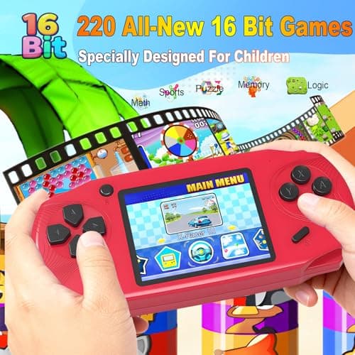 Beijue 16 Bit Handheld Games for Kids Preloaded 220 Retro Video Games, Red - Thumbnail 2