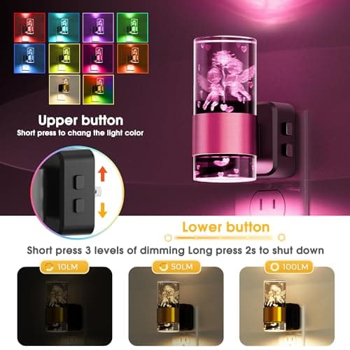 L LOHAS LED Night Lights Plug into Wall,[2-Pack] Dusk to Dawn Nightlight,9 Colors Changing,Adjustable Brightness,Acrylic Decorative Night Lights for Bathroom,Wedding,Birthday Gift - Thumbnail 2