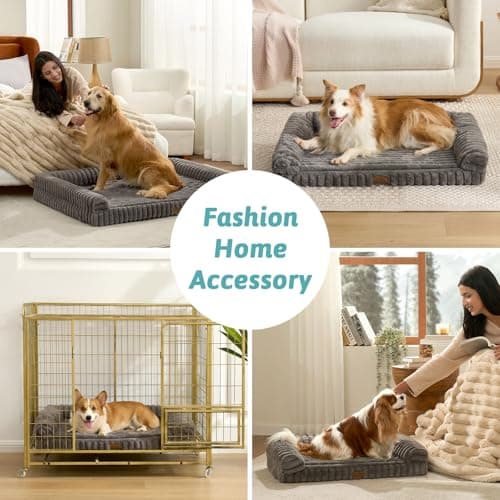 COZY KISS Ultra Soft Faux Rabbit Fur Dog Bed for Small Dogs – 30"x20" Orthopedic Foam Couch, Removable Washable Cover & Waterproof Lining, Grey - Thumbnail 3