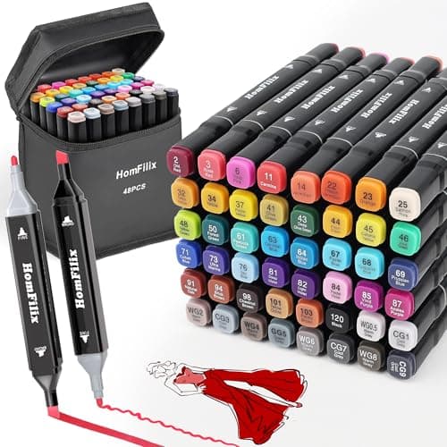 HomFilix Alcohol Based Markers 48 Colors, Dual Tip Art Sketch Marker, Drawing Pens Permanent Markers for Adult Artist Coloring - Image 1