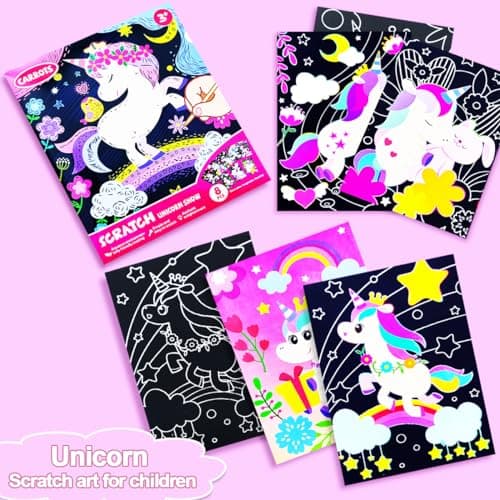 BAOXUE Scratch Art for Kids, Unicorns Black Rainbow Scratch Art Paper Set-Arts and Crafts & Supplies, DIY Activity & Party Games, Unicorn Art Gifts for Toddlers, Girls & Boys - Thumbnail 2