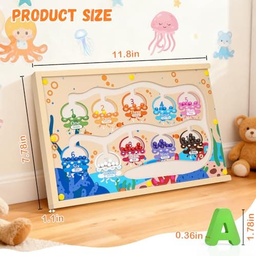 LIOKLICK 4-in-1 Magnetic Color and Number Maze Toys Box with Alphabet Puzzles Drawing Board, Wooden Storage Montessori Toy for 3-5 Year Old, Toddlers Educational Learning Toy Gifts for Kids Boys Girls - Thumbnail 6