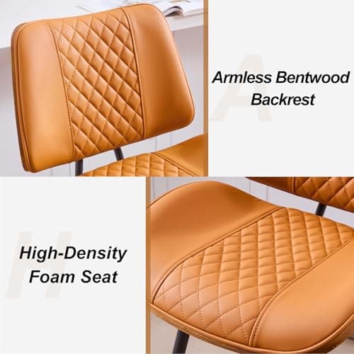 BERYTH Counter Height Barstools Set of 3, 26.9" Armless Stools with Metal Legs, Walnut Pub Chair in Modern Style,PU Leather Bentwood Bar Chair for Home Counter, Kitchen Dining Island,Cafe(WhiskyBrown) - Thumbnail 5