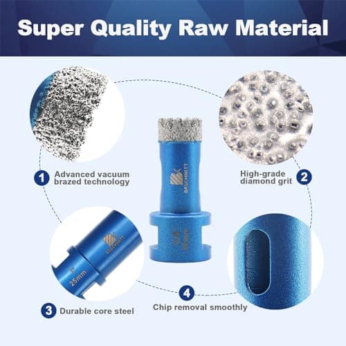 1-1/4 Inch Diamond Core Drill Bit for Porcelain Tile Ceramic Marble Granite Drilling,BRSCHNITT 1pc Vacuum Brazed Diamond Hole Saw with 5/8-11 Thread - Thumbnail 5