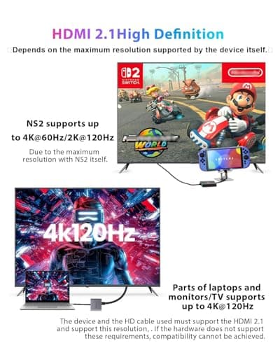 Switch Dock,Switch Docking Station/USB C to hdmi for Nintendo Switch/Switch 2 with HDMI 2.1/4K120Hz,usbc to hdmi Adapter Compatible with MacBook/Laptop Support v22 of NS2 After Update - Thumbnail 4