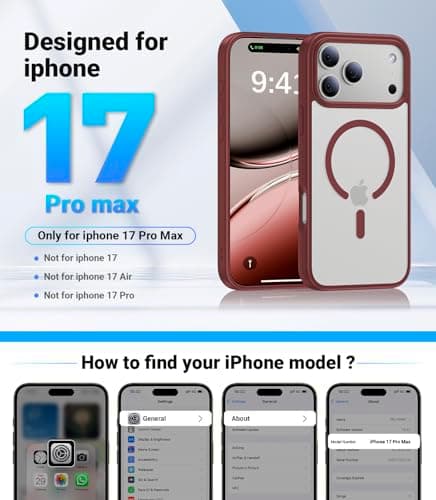 Shiiuou Magnetic for iPhone 17 Pro Max Case, [Anti-Slip] [Military-Grade Drop Protection] [Camera Protection] Skin-Friendly Slim Matte Shockproof Protective Case for iPhone 17 Pro Max, Wine Red - Thumbnail 6