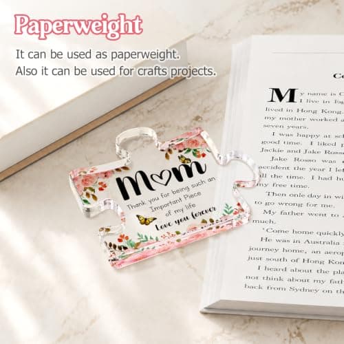 Mothers Day Gifts for Mom - Meaningful Acrylic Puzzle Piece Decor - Heartwarming Mom Birthday Gifts from Daughter Son, Mothers Day Gifts, Thoughtful Keepsake Plaque for Home Office Desk, 3.9 x 3.3 Inch - Thumbnail 4