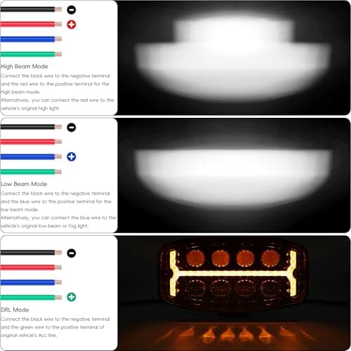 SUFEMOTEC 6x10 Inch 200W LED Headlights, Square Driving Light, 12V-48V, White, High Low Beam, Amber DRL, Aluminum, Truck Exterior Fog Lights - Thumbnail 5