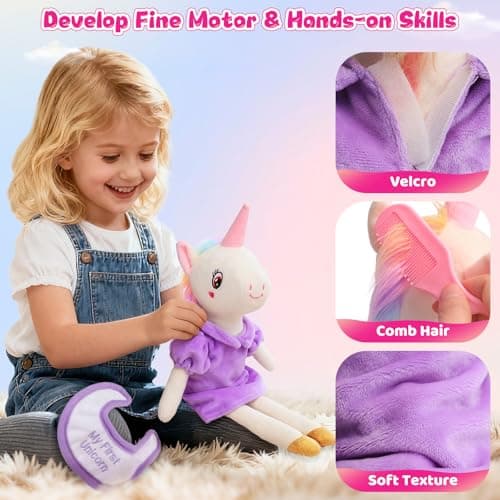 Unicorn Toys for Girls Age 4-6, Ballerina Doll Toys for Girls 3-5, Ballet Dress up Stuffed Animals Dolls with 3 Sets of Clothes & Plush Bag, Unicorn Birthday Gifts for Kids Age 3 4 5 6 7 8 9 10 - Thumbnail 5