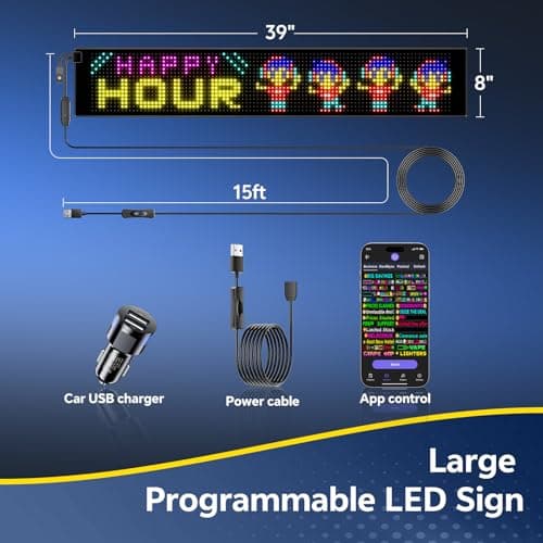 Large Programmable LED Sign, P10 Resolution Indoor Windows LED Signs, Bluetooth APP, for Business Bars Gaming Rooms Restaurants Festivals Cars (39"x 8") - Thumbnail 5