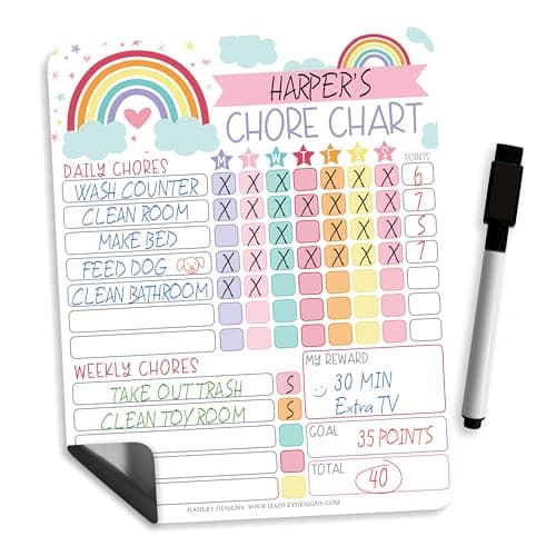Hadley Designs Magnetic Chore Chart for Kids – Reward Chart for Kids, Dry Erase Responsibility Board for Children at Home, Fridge Behavior Tracker for Daily & Weekly Tasks, Rainbow Toddler Chore Board - Image 1