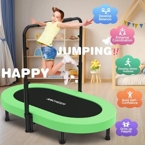 ANCHEER 56" Double Mini Trampoline for Kids, Mini Rebounder with 5-Level Adjustable Handle, Parent-Child Trampoline for Kids, Max Load 220lbs, Fun for Indoor/Outdoor - Thumbnail 5