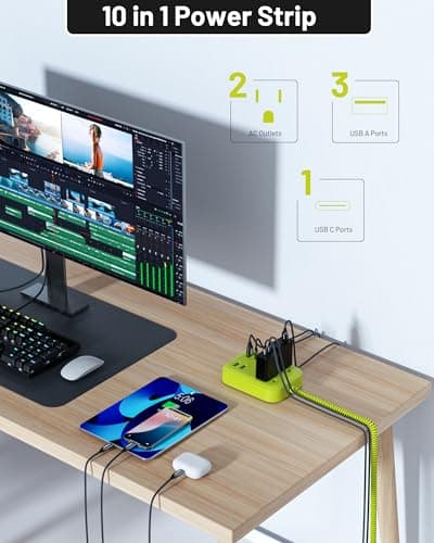 Omnibar USB Surge Bar 2 Power Strip, with 2 Outlets 4 USB Ports (1 USB C), Multi Plug Outlet Extender with 6Ft Braided Extension Cord, 1700 Joules, Flat Plug Desk USB Charging Station for Home Office - Thumbnail 2