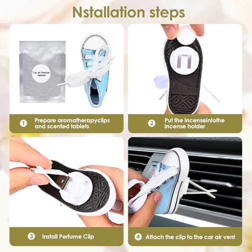 4 pack Car Air Fresheners Cute Shoes Car Air Vent Clip Freshener with 4PCS Reusable Scents Tablets Refills Cars Accessories for Women/Men Cars Interior Decoration Best Gift for Friend - Thumbnail 6
