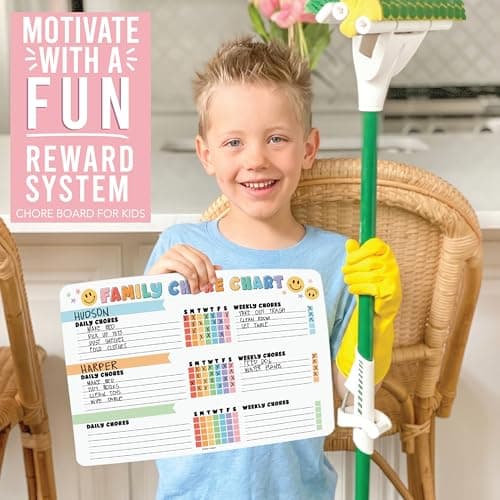 Hadley Designs Magnetic Chore Chart for Kids Multiple - Chores Board for Refrigerator, Dry Erase Task Chart for 2 Kids Daily Behavior, Family Weekly Planner for Teen and Adults, Retro Chore Board - Thumbnail 6