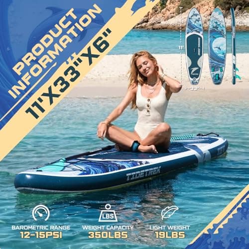 TIDETREK 11'/11'6" x 33"/34" x 6" Inflatable SUP Paddle Board – Extra-Wide, Stable Stand Up Paddle Board with Premium Full Accessory Set for Adults & Youth (Ocean Spirit/Kayak Seat, 11'x33 x6) - Thumbnail 2