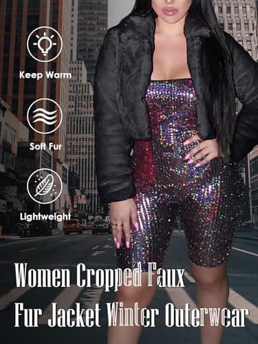 RAMOUG Women Shaggy Faux Fur Coat Fluffy Jacket Open Front Long Sleeve Cardigan M Black - Thumbnail 6