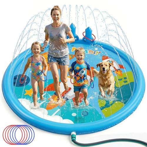 Peradix Toddler Splash Pad for Kids, 67" Sprinkler Mat with Ring Toss Game, Kids Summer Toys for Boys Girls & Family, Baby Splash Pad for Outside Backyard Garden Lawn Water Games, 6 Plastic Rings - Image 1