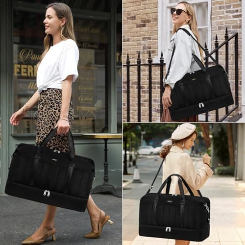 IBFUN Weekender Bags for Women, Travel Duffle Bag with Shoe Compartment Carry on Weekender Overnight Duffel for Weekend Travel Business Trip 3PCS - Thumbnail 2