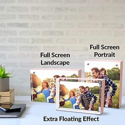 SimbaLux Magnetic Acrylic Picture Photo Frame 4x6 inches (3 Pack), Clear Glass Like with Rose Gold Edge Trim, Double Sided Frameless Desktop Floating Display, Free Standing, Easy to Change - Thumbnail 3