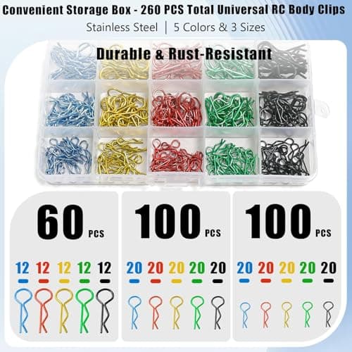260pcs RC Body Clips Shell Clip R Pins Universal Stainless Steel Body Clips for 1/6 1/8 1/10 1/12 1/14 1/16 1/18 1/24 Traxxas Redcat HPI Tamiya HSP Exceed RC Car Parts Truck Buggy Shell Replacement - Thumbnail 5