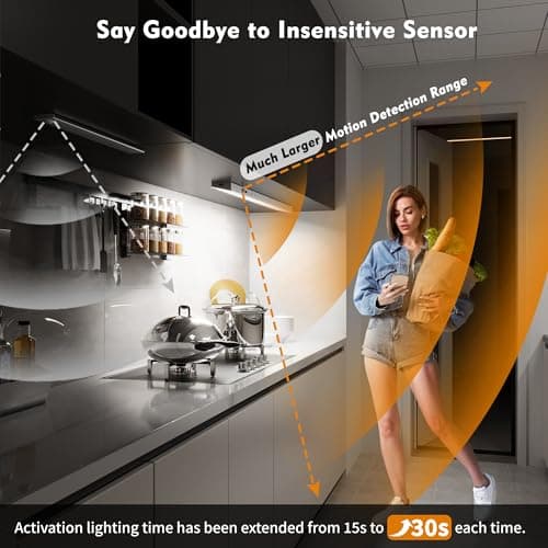 12inch 5Pack Touch Control Under Cabinet Lighting, 160LED Super Bright, 4000mAh Long-Lasting, Magnetic Rechargeable Motion Sensor Under Counter Lights for Kitchen, Closet, Remote, Dimmable, 3CC丨White - Thumbnail 4