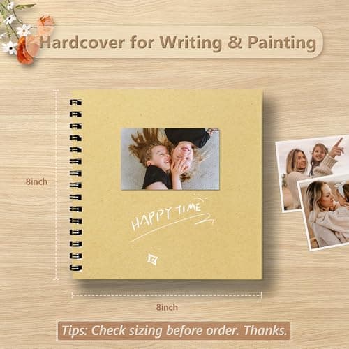 Popotop 8x8 Inch Scrapbook Photo Album, 60 Page Decorative Kraft Paper Book for 4x6 Pictures, DIY Memory Photo Albums as Gifts for Wedding Baby Christmas School Family - Thumbnail 2