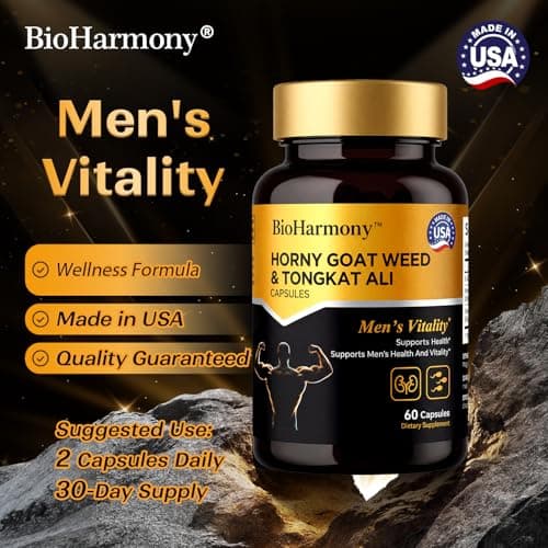 BioHarmony Hornygoatweed for Men, Tongkat Ali & L-Citrulline Supplement– 3-in-1 – Supports Male Vitality, Stamina,Energy & Endurance – 60 Capsules - Thumbnail 5